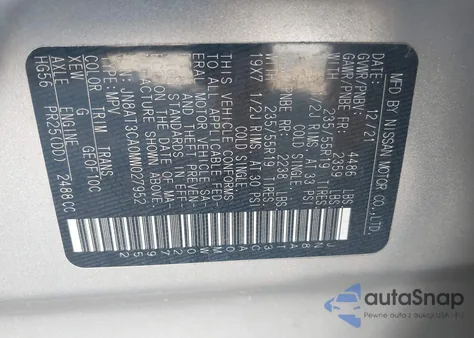 2021 Nissan Rogue Sl Fwd z USA, uszkodzony, nr VIN JN8AT3CA0MW027952